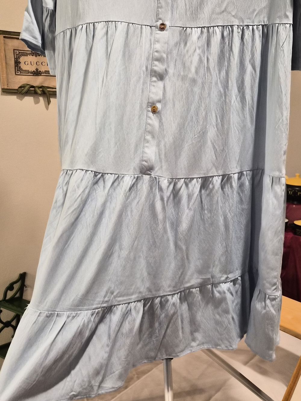 Brand New with Tags Chambray Blue Ruffled Tiered Babydoll Dress - Picture 9 of 16